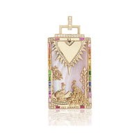 Sorellina 18K Yellow Gold Mixed Gemstone Gli Amanti Tarot Card Pendant