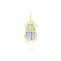 Harwell Godfrey 18K Yellow Gold Opal, Chalcedony, and Diamond Major Scarab Pendant