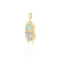 Harwell Godfrey 18K Yellow Gold Opal, Chalcedony, and Diamond Major Scarab Pendant