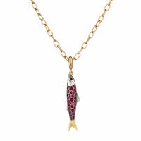 Elva 18K Yellow Gold and Sterling Silver La Sardina Ruby and Black Diamond Pendant