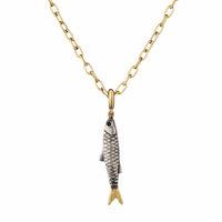Elva 18K Yellow Gold and Sterling Silver La Sardina Ruby and Black Diamond Pendant