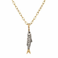 Elva 18K Yellow Gold and Sterling Silver La Sardina Diamond Pendant