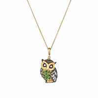 Elva 18K Yellow Gold and Sterling Silver Gufo Owl Tsavorite Garnet Pendant