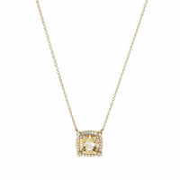 Petite Chatelaine® Pavé Bezel Pendant Necklace in 18K Yellow Gold with Champagne Citrine and Diamonds, 7mm