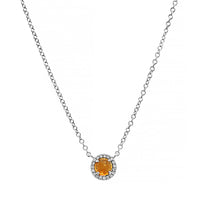 14K White Gold Citrine and Diamond Halo Pendant Necklace