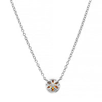 14K White Gold Citrine and Diamond Halo Pendant Necklace