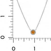 14K White Gold Citrine and Diamond Halo Pendant Necklace