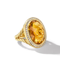 Albion® Oval Ring in 18K Yellow Gold with Citrine and Diamonds, 21mm