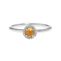 14K White Gold Round Citrine and Diamond Halo Ring