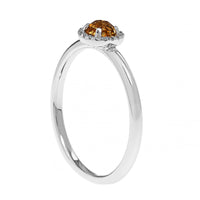 14K White Gold Round Citrine and Diamond Halo Ring
