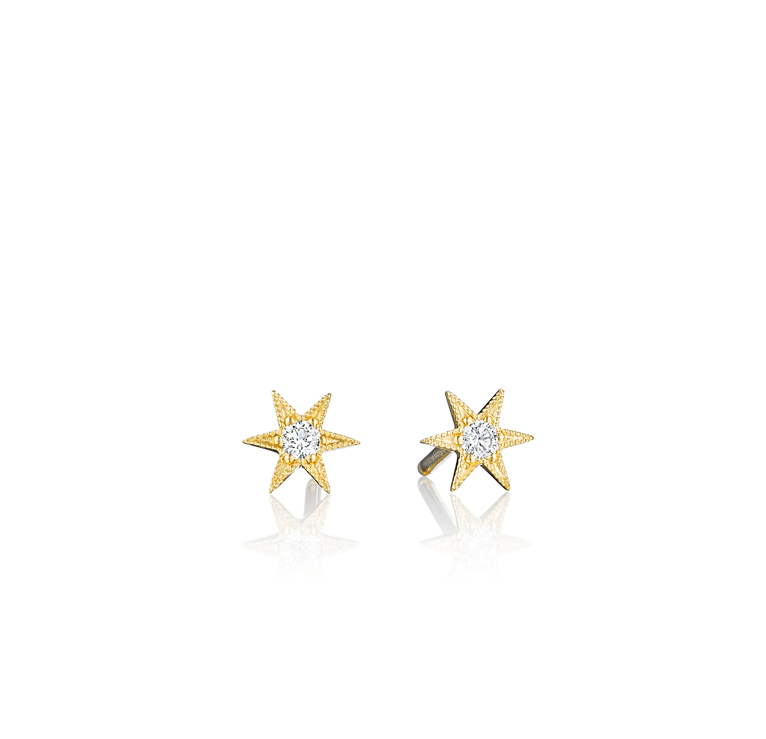 Anthony Lent 18K Yellow Gold and Diamond Tiny Five Point Star Studs