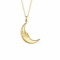 Anthony Lent 18K Yellow Gold Crescent Moonface Hanging Pendant Necklace