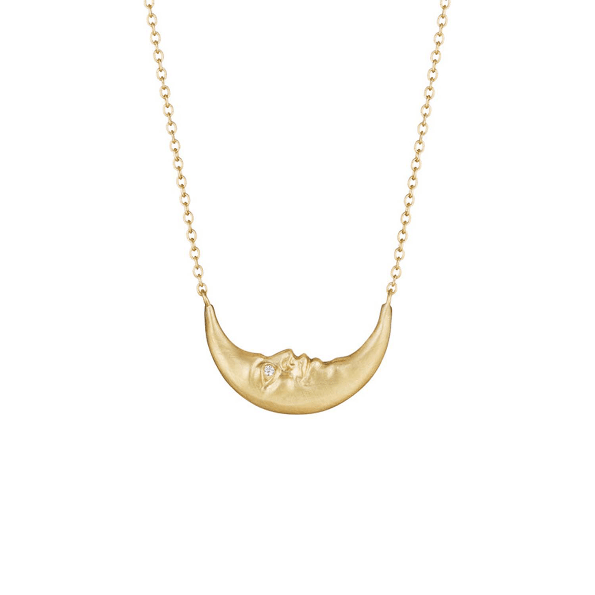 18K Yellow Gold Crescent Moonface Necklace
