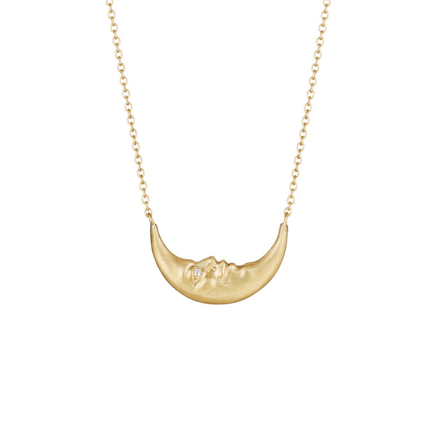 18K Yellow Gold Crescent Moonface Necklace