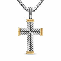 Chevron Cross Pendant Sterling Silver with 18K Yellow Gold, 33mm