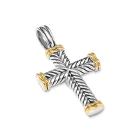 Chevron Cross Pendant Sterling Silver with 18K Yellow Gold, 33mm
