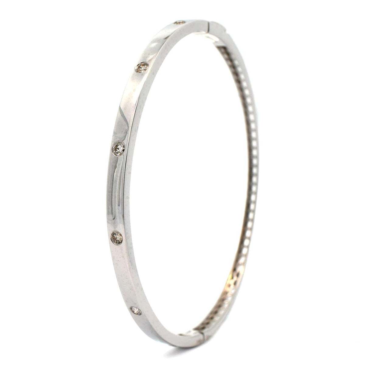 14K White Gold High Polished Diamond Bangle Bracelet