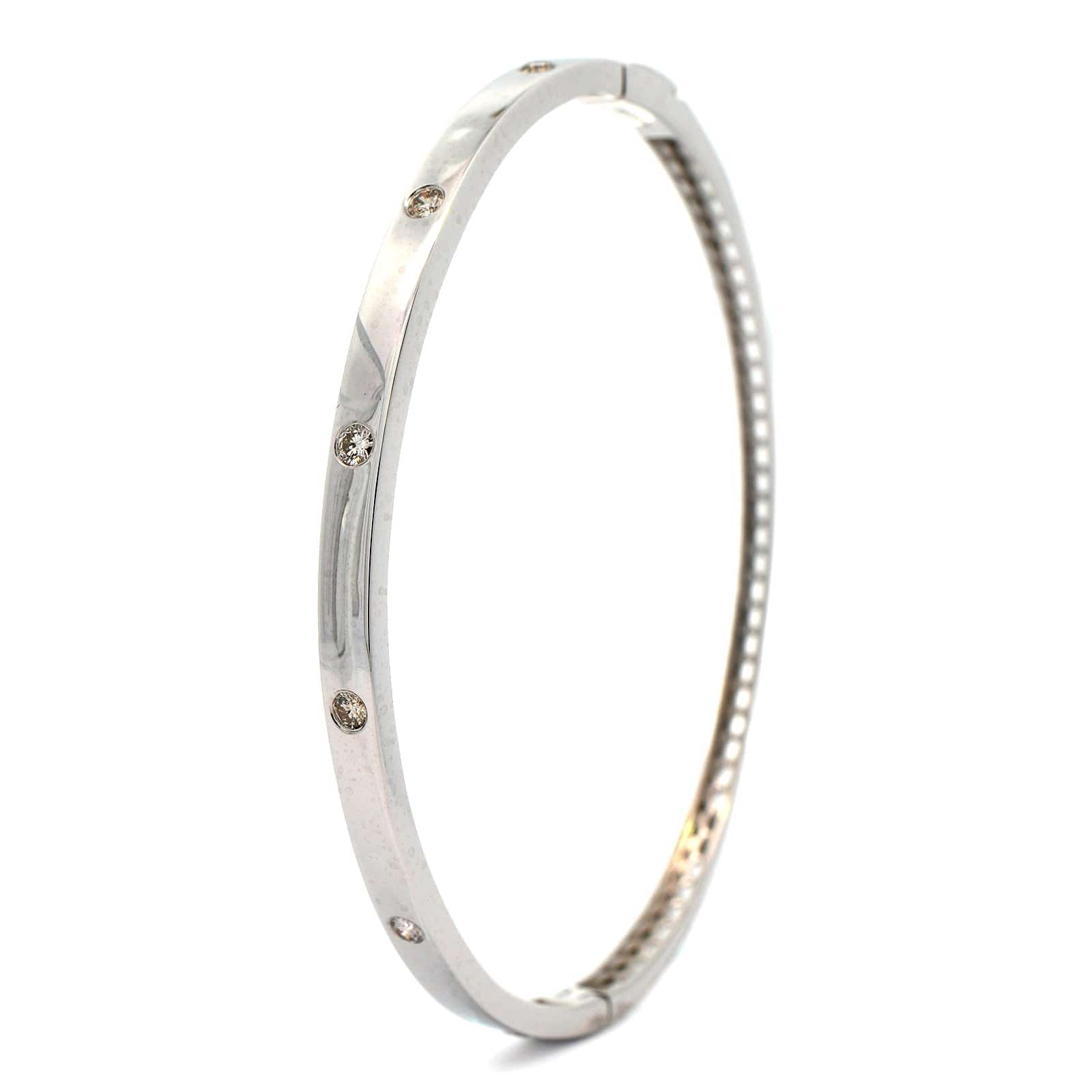14K White Gold High Polished Diamond Bangle Bracelet