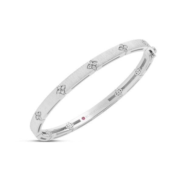 Roberto Coin 18K White Gold Love in Verona Diamond Satin Bangle