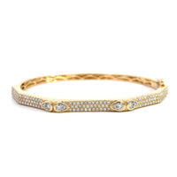 14K Yellow Gold 3 Row Pave Diamond Bangle