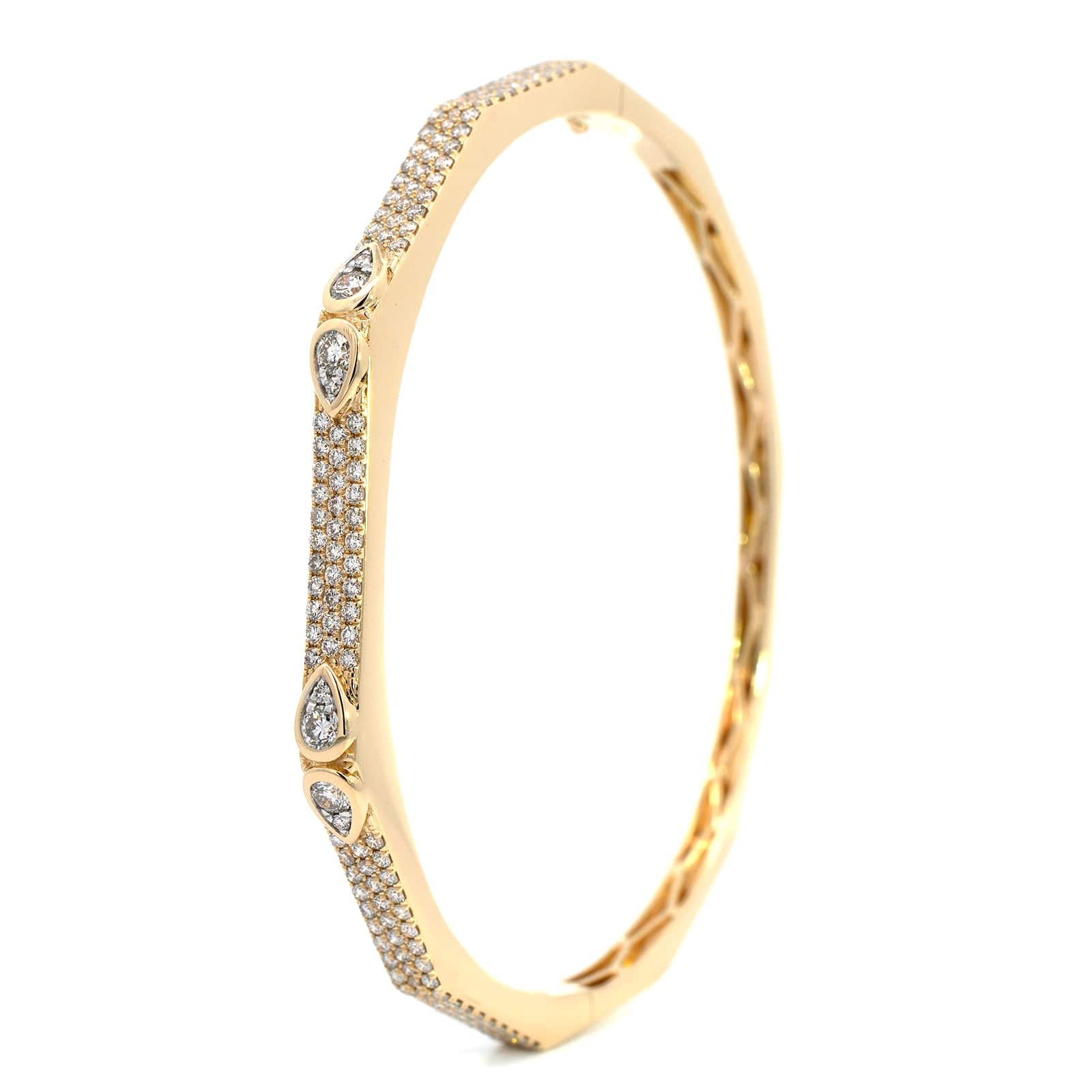 14K Yellow Gold 3 Row Pave Diamond Bangle