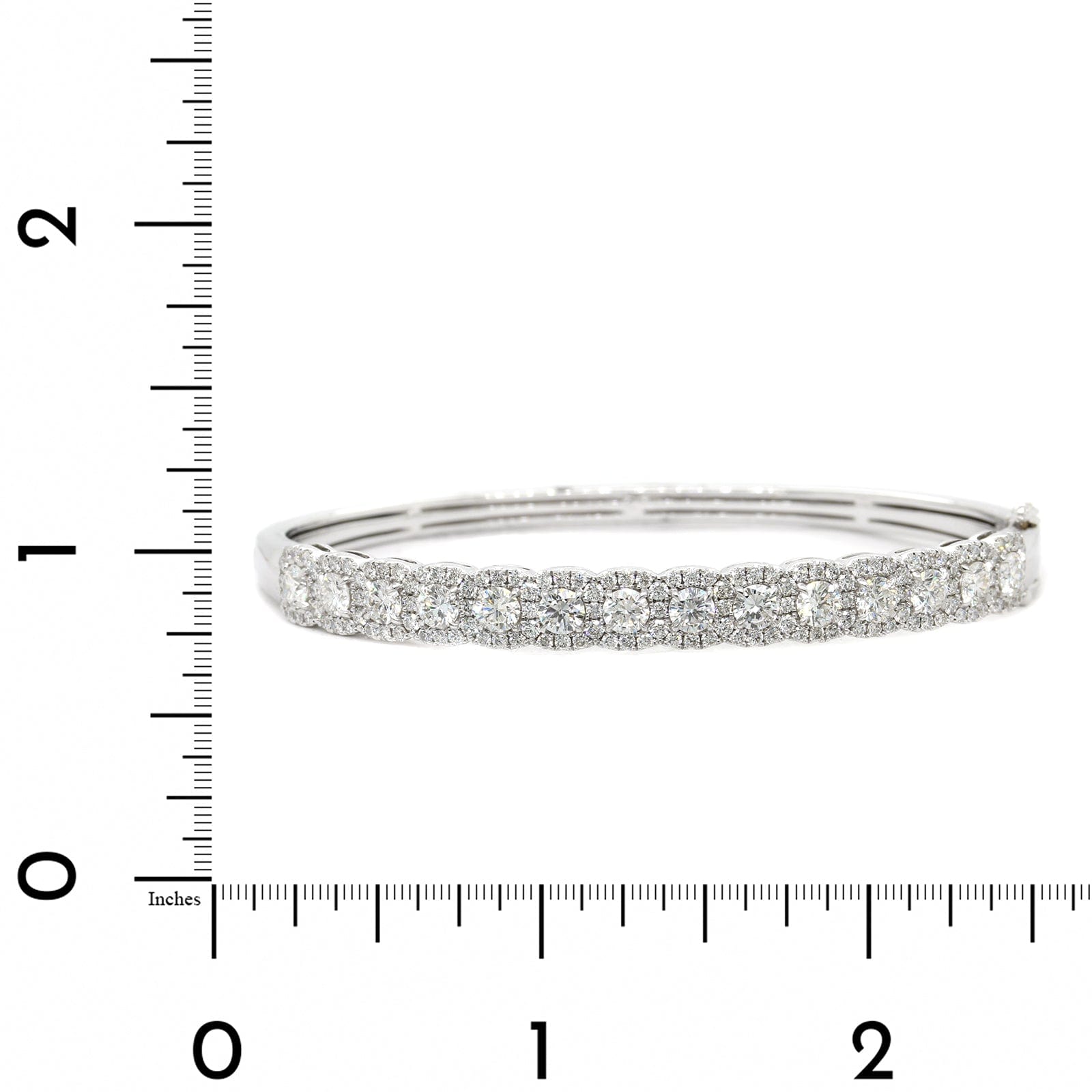 14K White Gold Round and Cushion Cut Diamond Bangle Bracelet