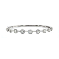 14K White Gold Round and Cushion Cut Diamond Station Bangle Bracelet