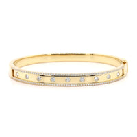 14K Yellow Gold Burnished Set Round Diamond Bangle Bracelet