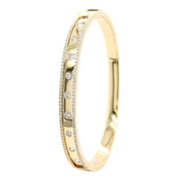 14K Yellow Gold Burnished Set Round Diamond Bangle Bracelet