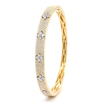 18K Yellow Gold Pave Diamond Clover Station Bangle Bracelet