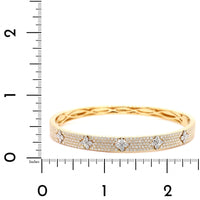 18K Yellow Gold Pave Diamond Clover Station Bangle Bracelet