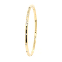 14K Yellow Gold Burnished Set Round Diamond Bangle