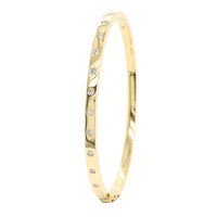 14K Yellow Gold Burnished Set Round Diamond Bangle