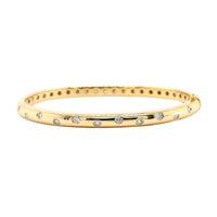 14K Yellow Gold Burnished Set Round Diamond Bangle