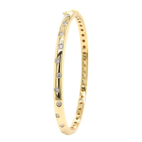 14K Yellow Gold Burnished Set Round Diamond Bangle