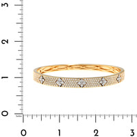 18K Yellow Gold Pave Diamond and Clover Station Bangle Bracelet