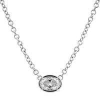 18K White Gold Oval Diamond Pendant Necklace