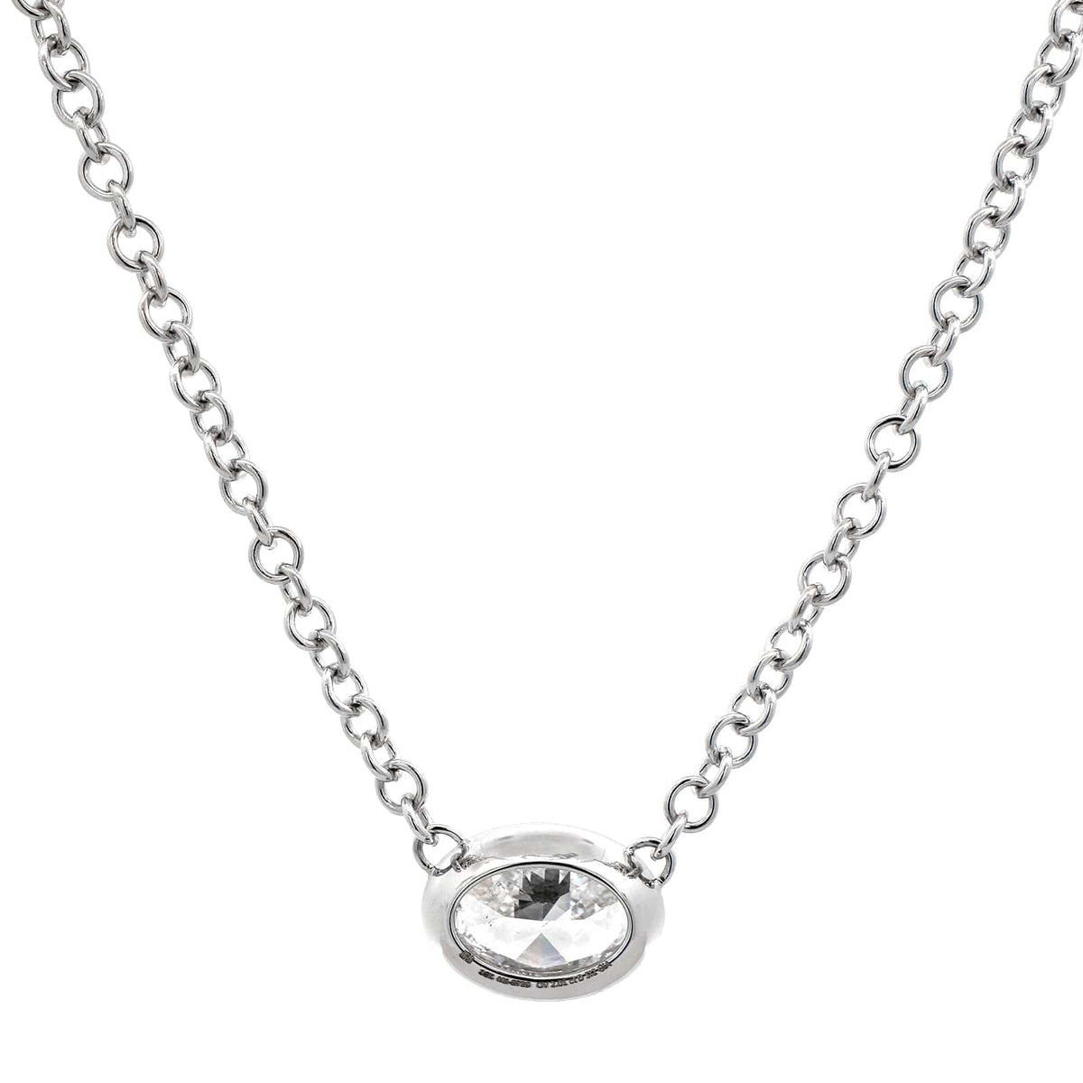 18K White Gold Oval Diamond Pendant Necklace