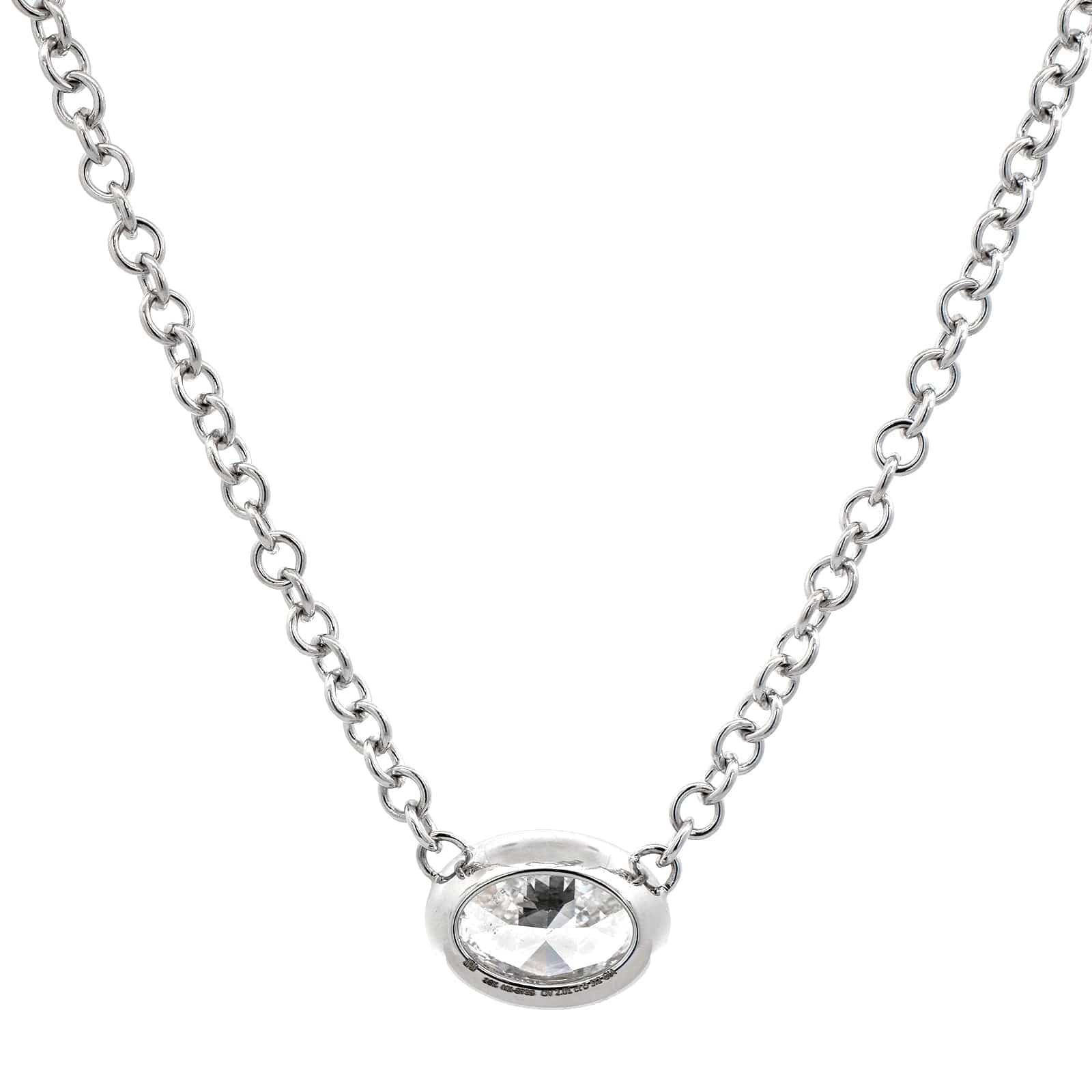 18K White Gold Oval Diamond Pendant Necklace