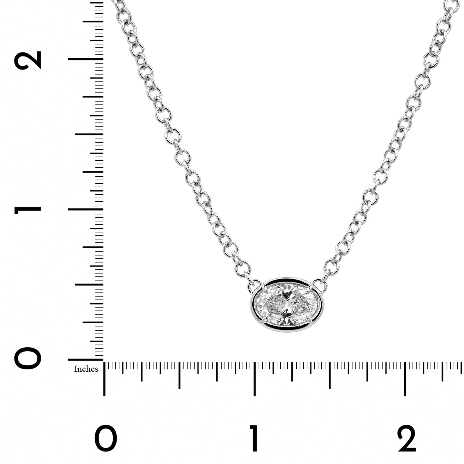 18K White Gold Oval Diamond Pendant Necklace
