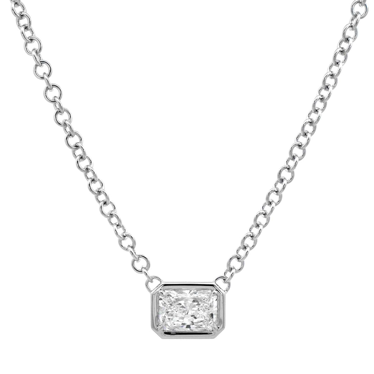 18K White Gold Radiant Cut Diamond Pendant Necklace