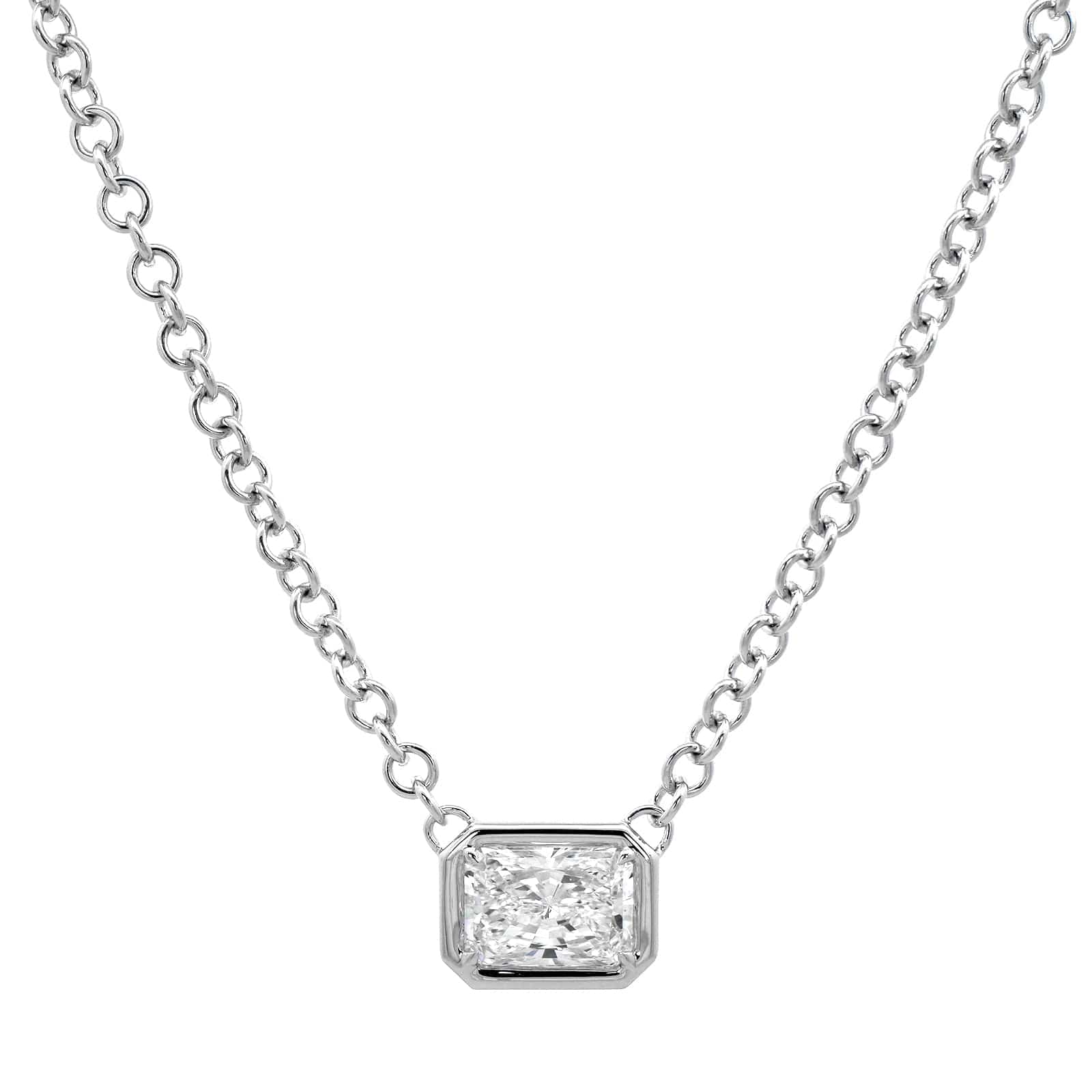 18K White Gold Radiant Cut Diamond Pendant Necklace