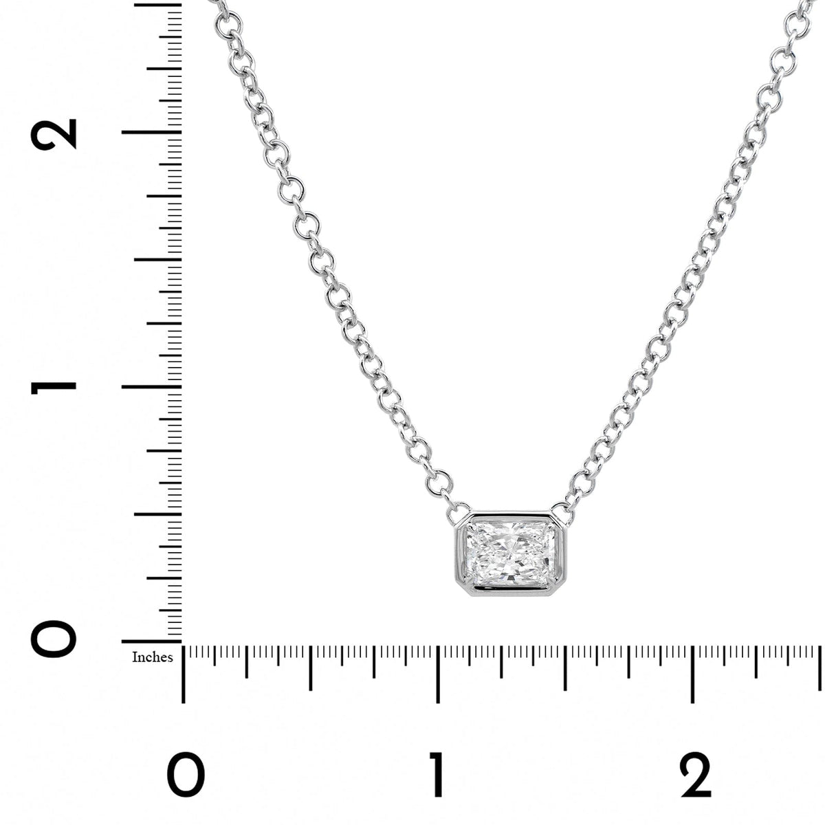 18K White Gold Radiant Cut Diamond Pendant Necklace