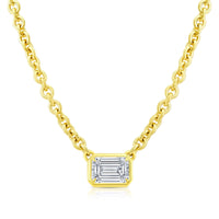 18K Yellow Gold Emerald Cut Diamond Pendant Necklace