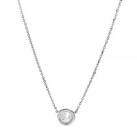 14K White Gold Bezel Set Diamond Pendant Necklace