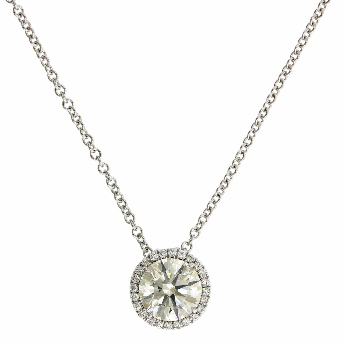 18K White Gold Round Diamond Halo Pendant