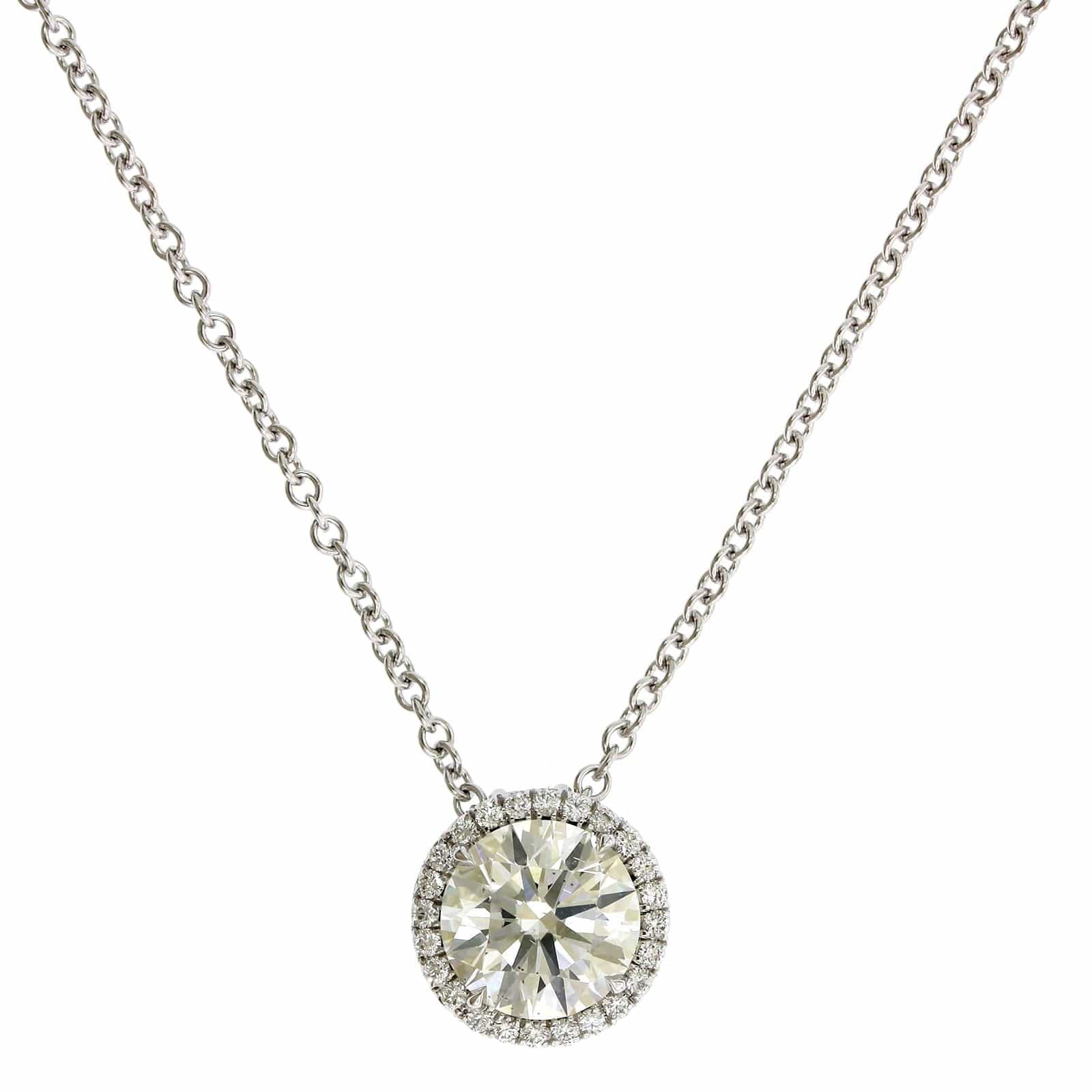 18K White Gold Round Diamond Halo Pendant