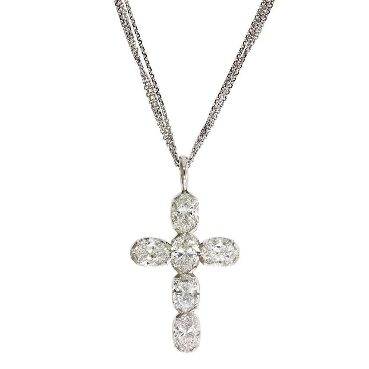 18K White Gold Oval Cut Diamond Cross Pendant