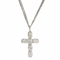 18K White Gold Oval Cut Diamond Cross Pendant