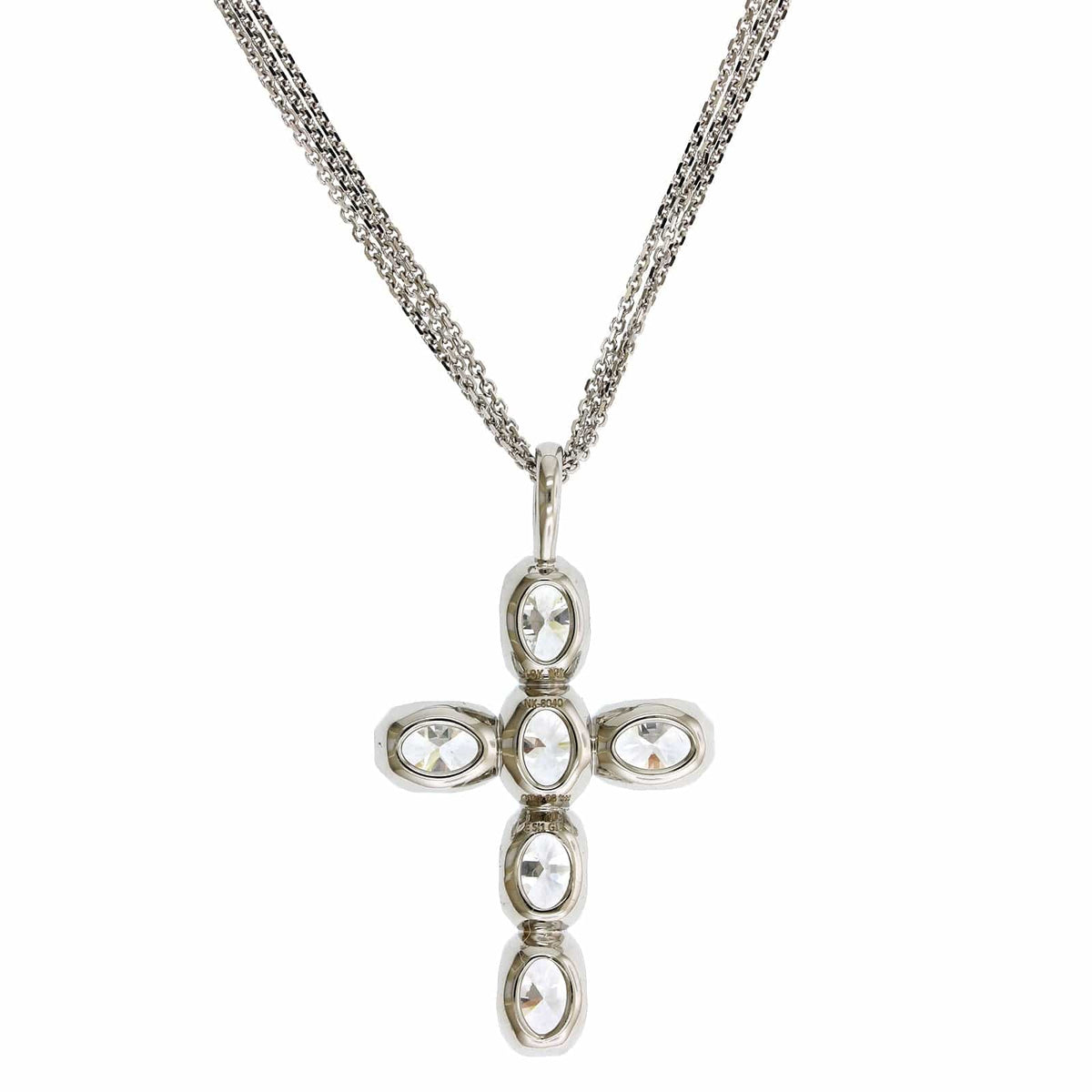 18K White Gold Oval Cut Diamond Cross Pendant